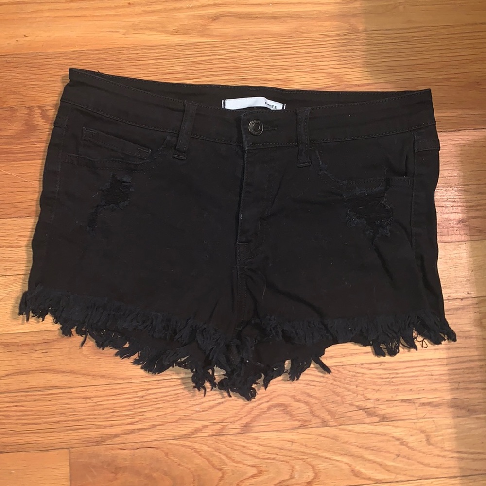 Klique B. Black denim frayed hem jean shorts